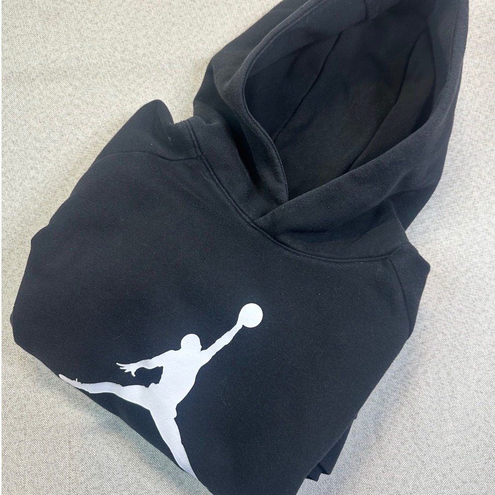 Jordan Hoodie Boys XL Black Fleece Pullover Jumpman Air Graphic Sweatshirt Y2K